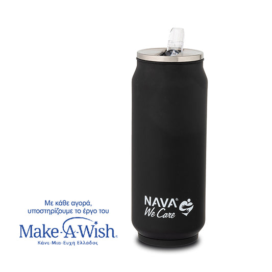Stainless steel insulated travel mug with silicone straw - Black 500ml