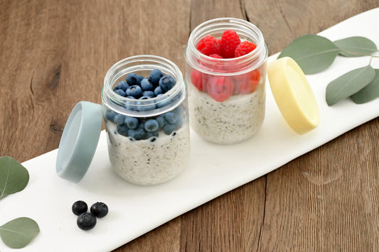 Melii Glass Overnight Oat Jars 2 pack (ivory/sage)