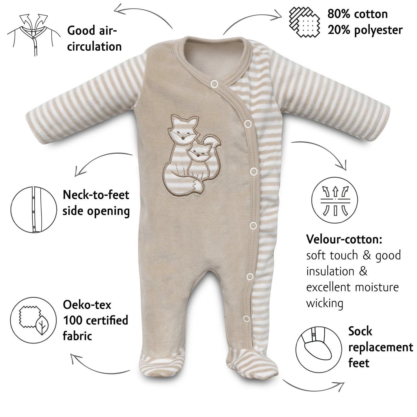 Organic Long Sleeve side-snap Sleepsuit - Fox