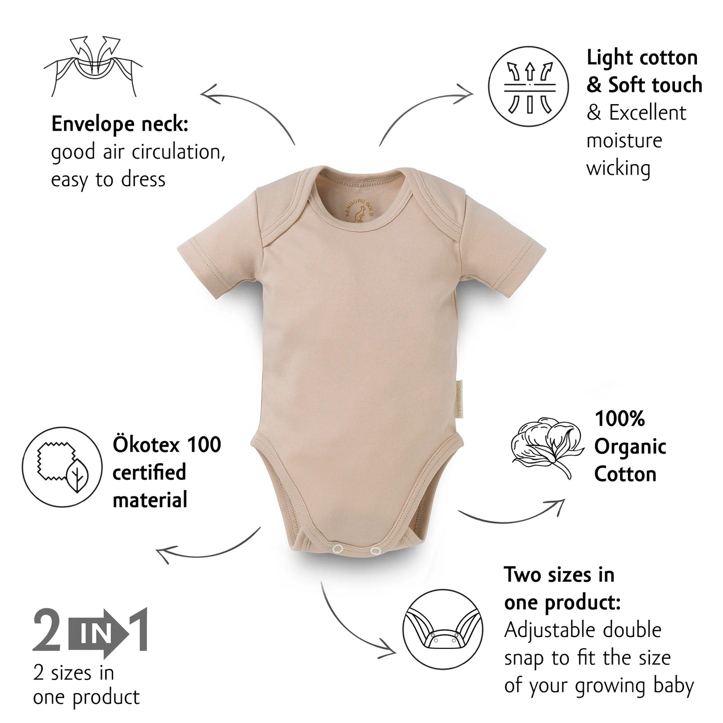 Organic Short Sleeve Bodysuit - Hazelnut