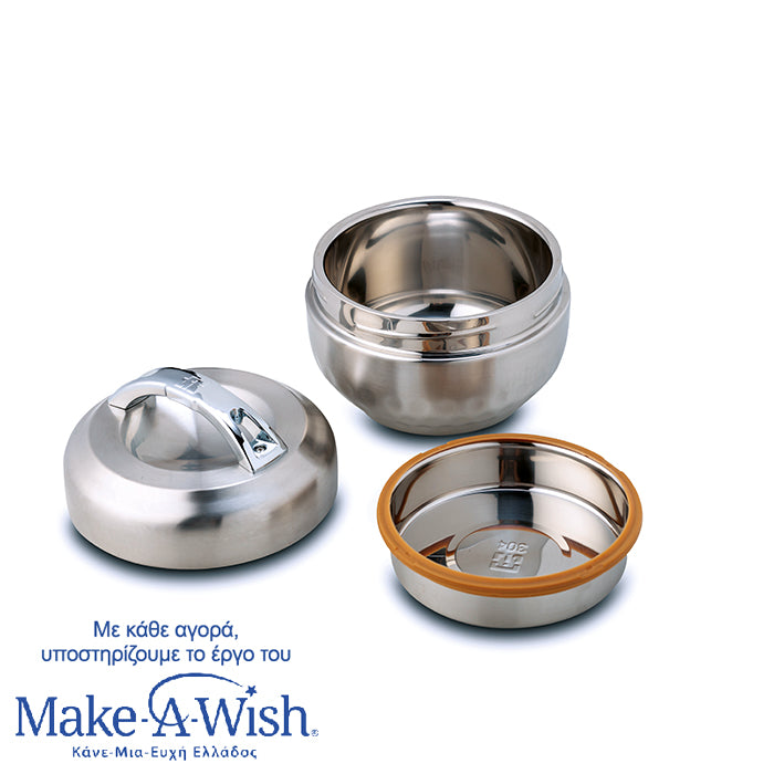 Round stainless steel SS304 lunch box "We Care", 1000ml
