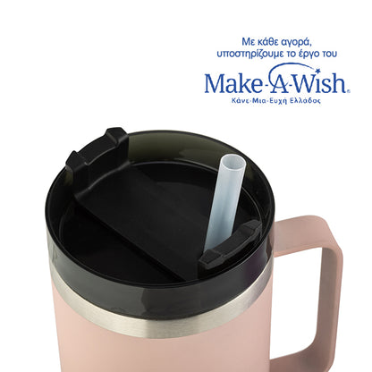 Stainless steel insulated travel mug with plastic straw - Pink 900ml