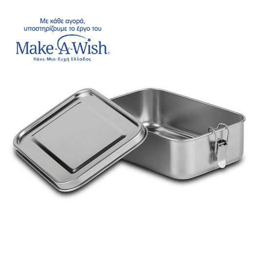 Rectangular stainless steel lunch box "We Care" 1400ml