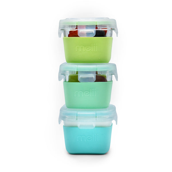 Melii Glass Containers with Silicone Sleeve - Blue Mint Lime