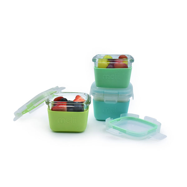 Melii Glass Containers with Silicone Sleeve - Blue Mint Lime