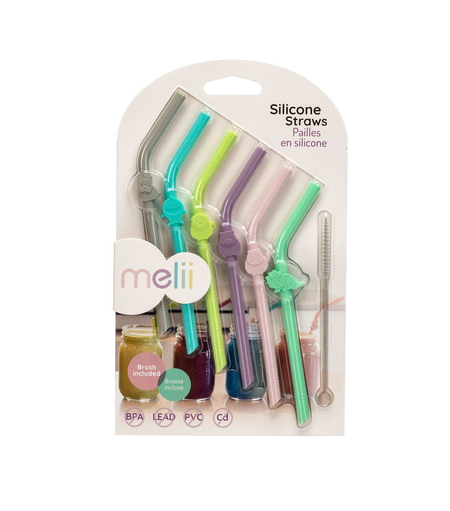 Melii Silicone Animal Straws + brush