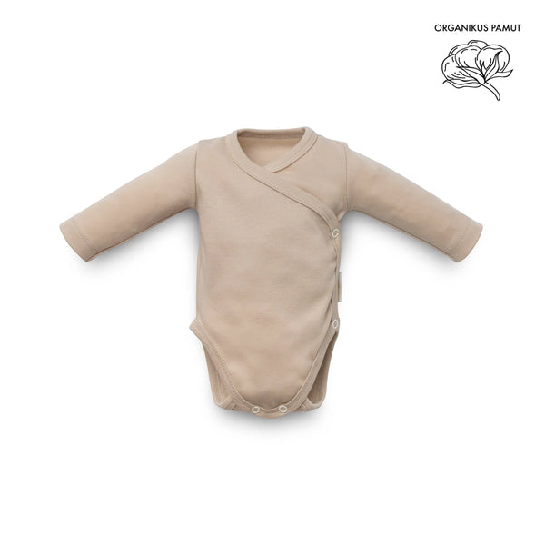 Organic Long Sleeve Kimono Bodysuit - Hazelnut