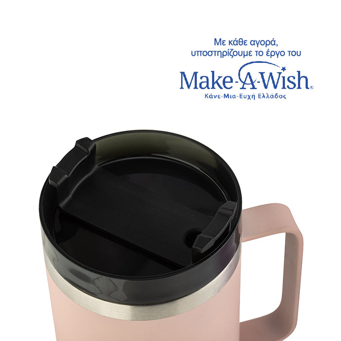 Stainless steel insulated travel mug with plastic straw - Pink 900ml