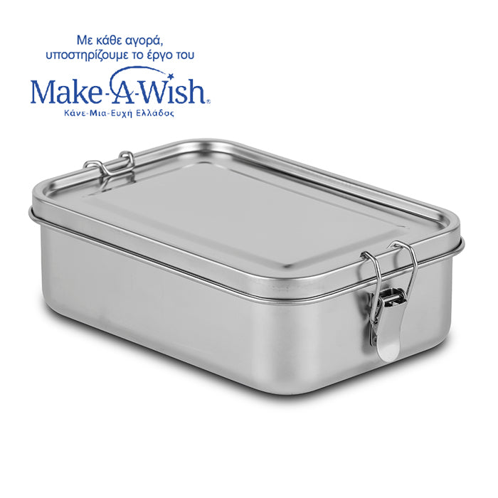Rectangular stainless steel lunch box "We Care" 1400ml
