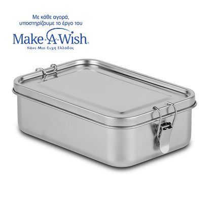 Rectangular stainless steel lunch box "We Care" 1400ml