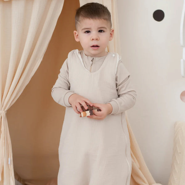 Organic Muslin Toddler Sleeping Bag with legs TOG 1 - Hazelnut