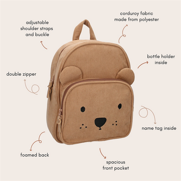 Backpack Beary Excited - Brown Corduroy
