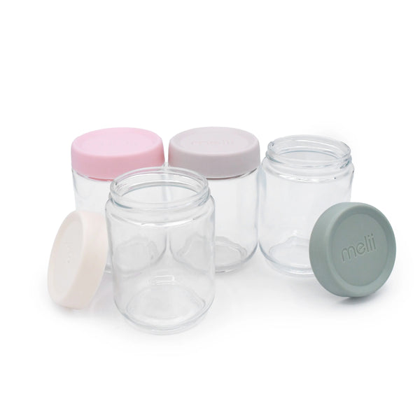 Melii Glass Overnight Oat Jars 4 pack (ivory, oat milk, sage, blush)
