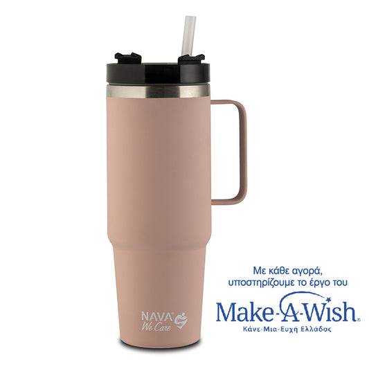 Stainless steel insulated travel mug with plastic straw - Pink 900ml
