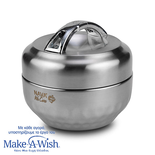 Round stainless steel SS304 lunch box "We Care", 1000ml