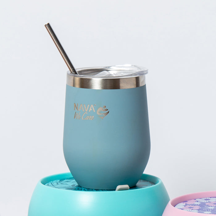 Stainless steel insulated travel mug with straw - Blue 360ml
