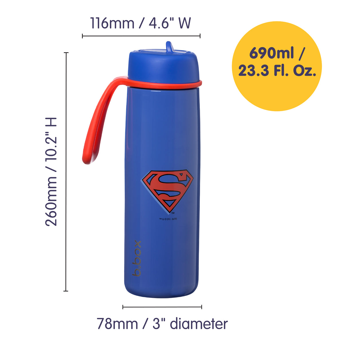 SUPERMAN by b.box - 690mL Insulated Flip Top Bottle
