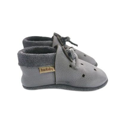 Baobaby soft sole baby shoes - Sandals Stars Grey
