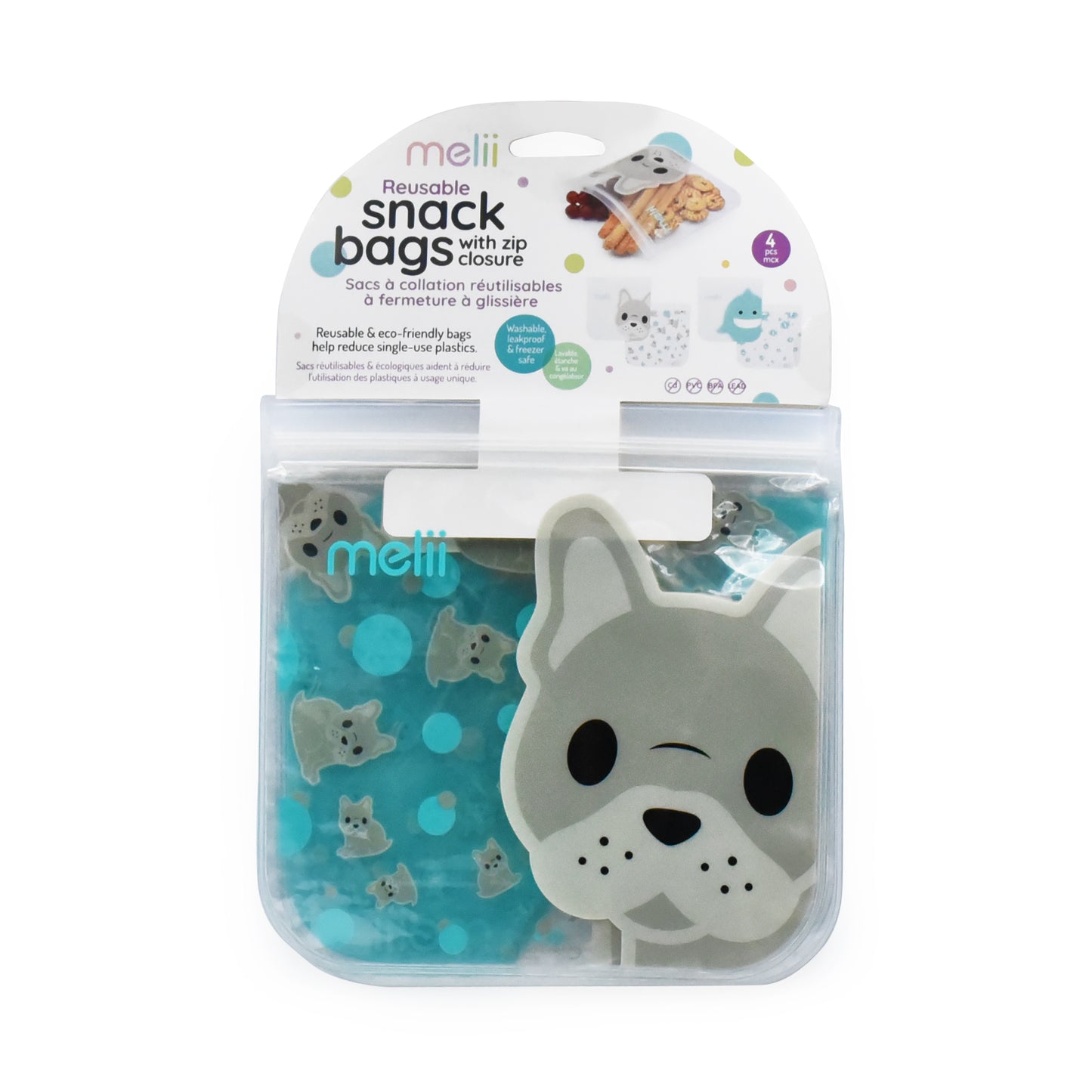 Melii EVA Reusable Snack Bags - Bulldog/Shark