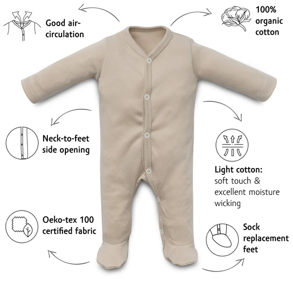 Organic Long Sleeve mid-snap Sleepsuit - Hazelnut