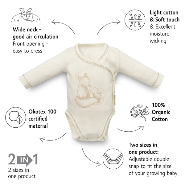 Organic Long Sleeve Kimono Bodysuit - Fox