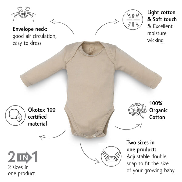 Organic Long Sleeve Bodysuit - Hazelnut