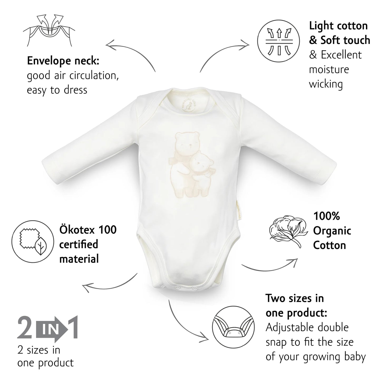 Organic Long Sleeve Bodysuit - Bear