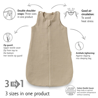 Organic Muslin Baby Sleeping Bag TOG 1 - Hazelnut