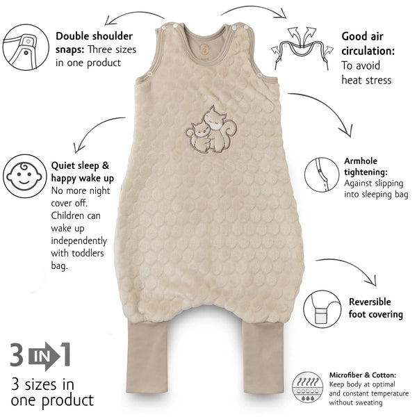 Organic Toddler Sleeping Bag with legs TOG 2 - Popcorn Squirrel
