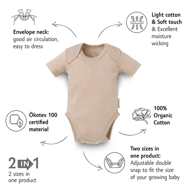 Organic Short Sleeve Bodysuit - Hazelnut