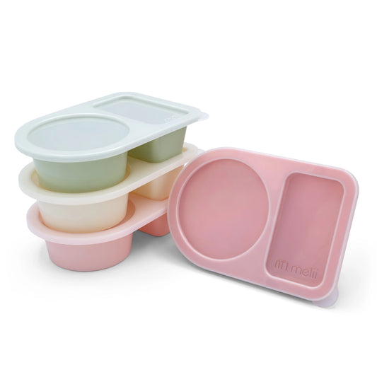 Melii 2-Compartment Meal Prep Containers SNACK - Blush/Berry/Ivory/Sage