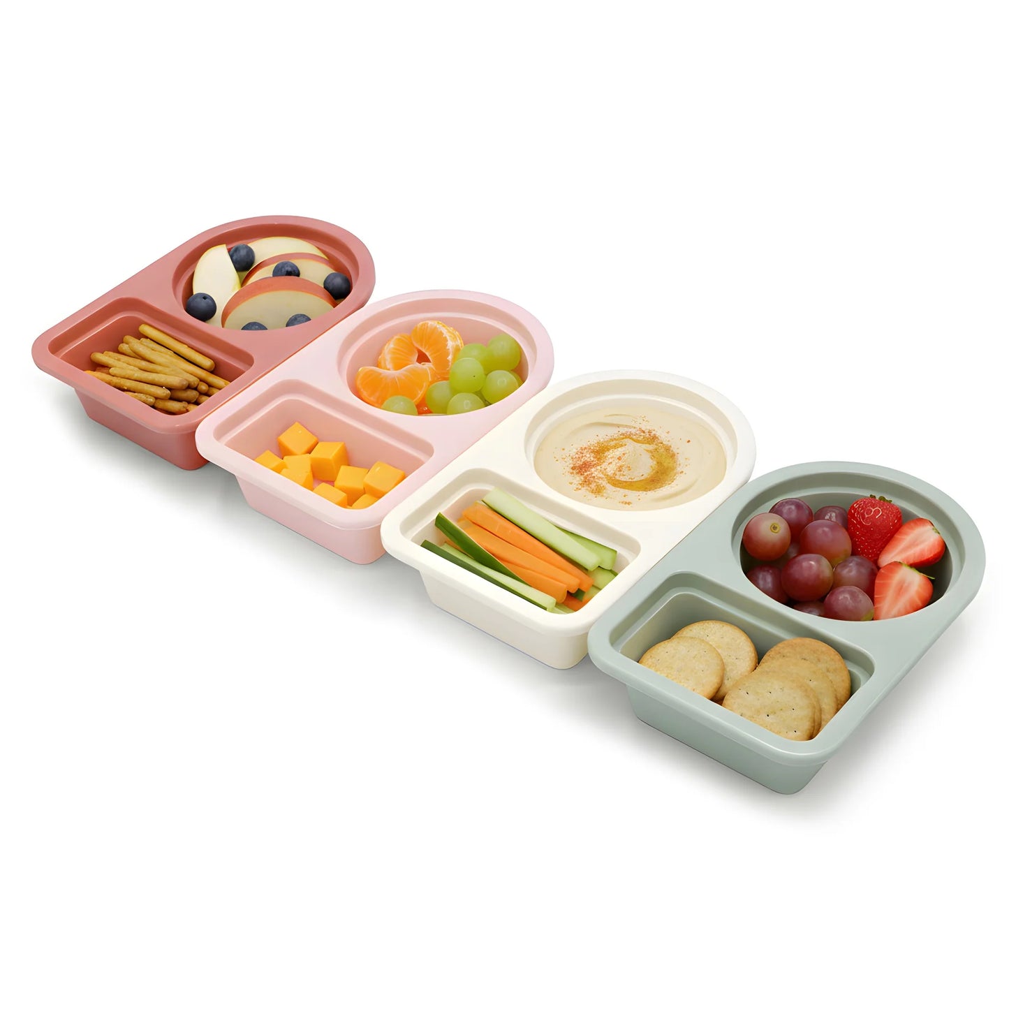Melii 2-Compartment Meal Prep Containers SNACK - Blush/Berry/Ivory/Sage