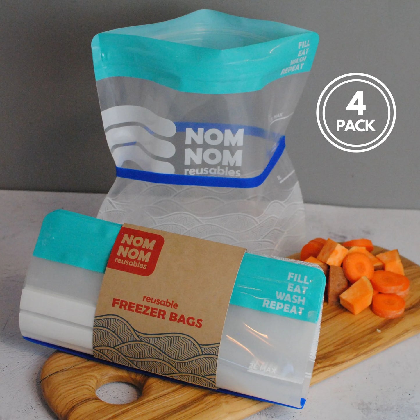 Nom Nom x4 WAVE reusable Freezer Bags