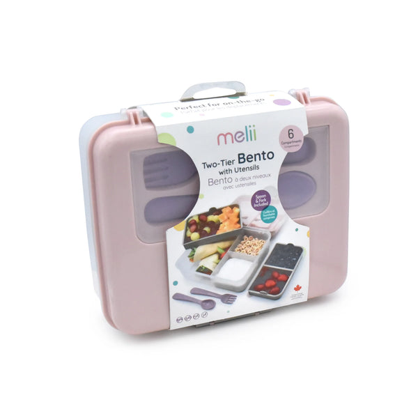 Melii 2 Tier Bento Box - Pink Purple Grey