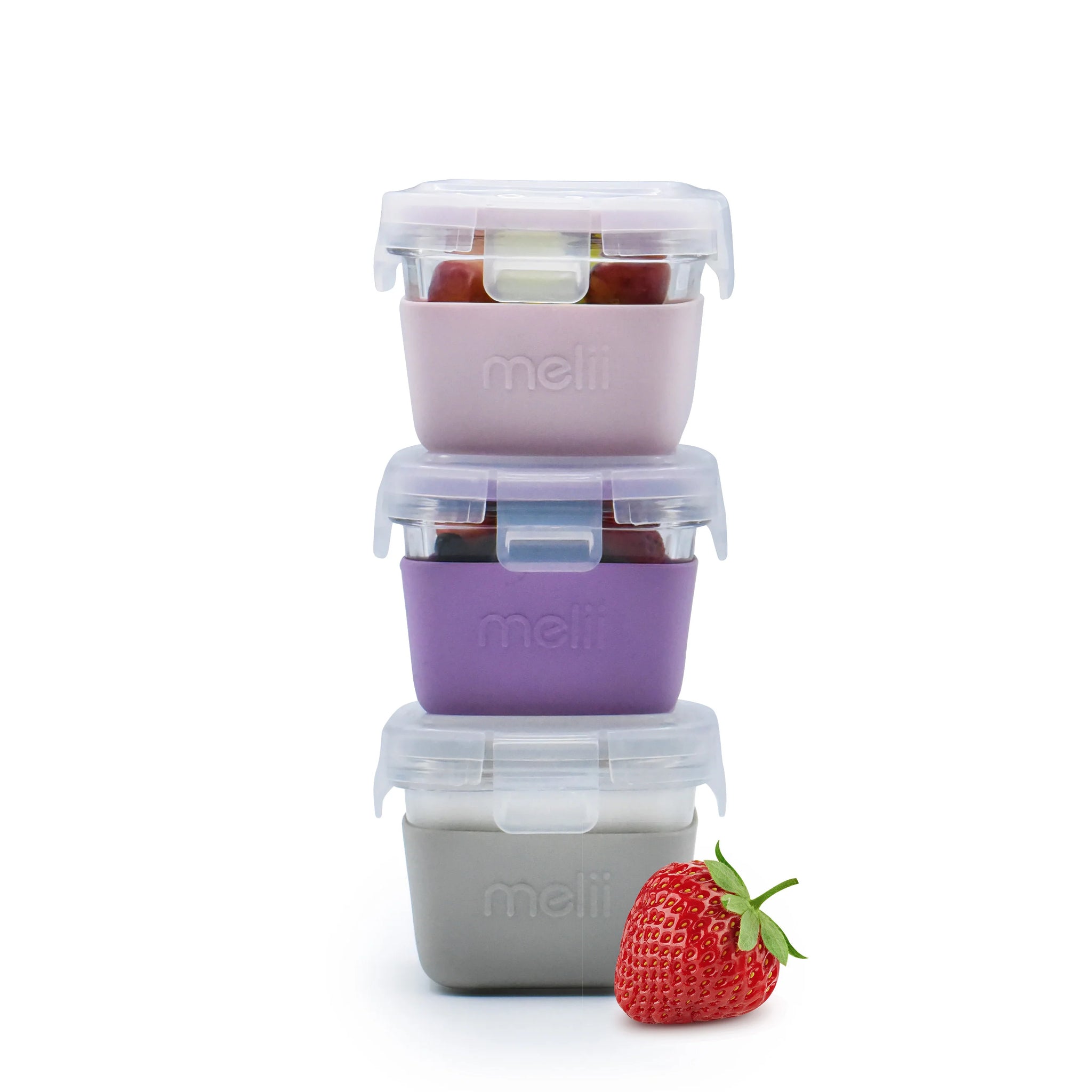 Melii Glass Containers with Silicone Sleeve - Pink Purple Grey