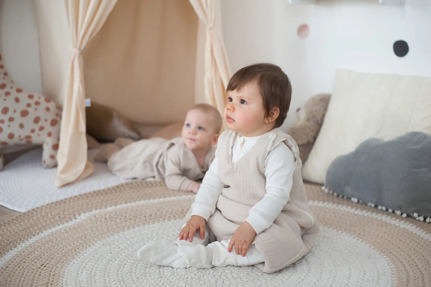 Organic Muslin Toddler Sleeping Bag with legs TOG 1 - Hazelnut