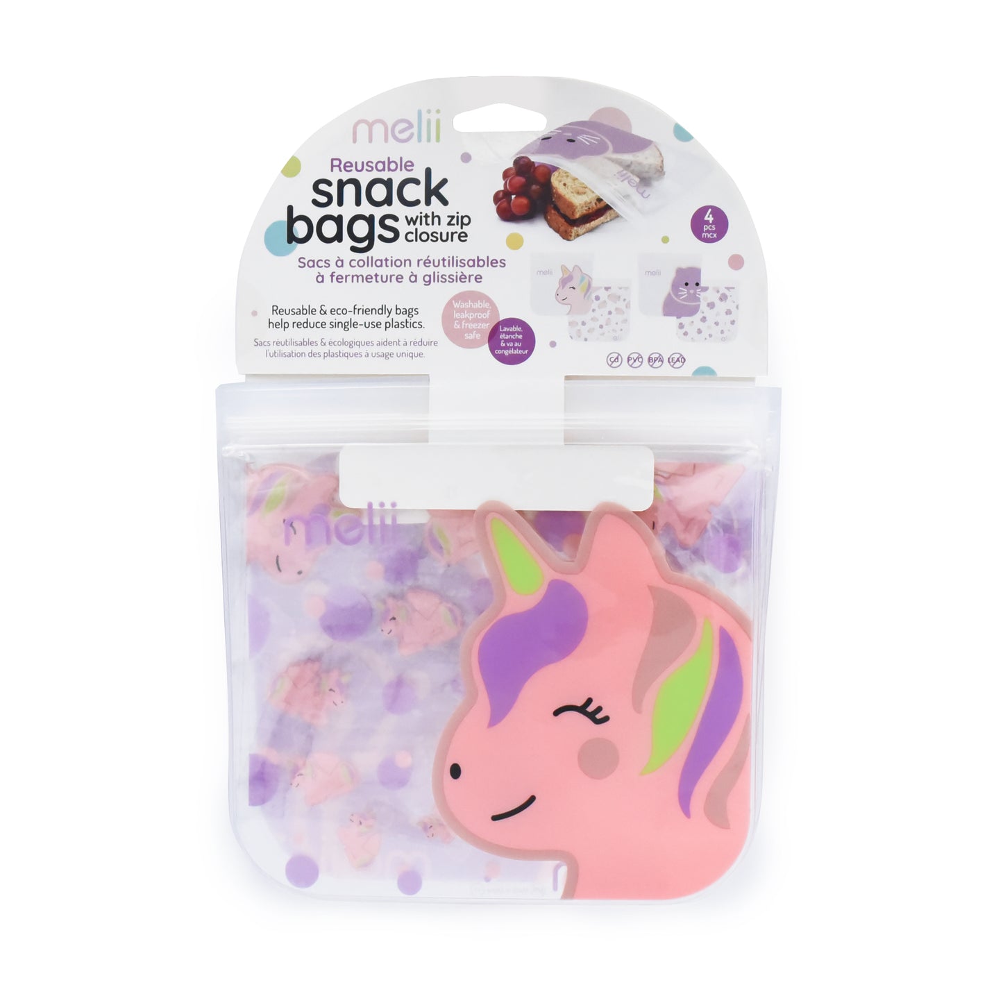 Melii EVA Reusable Snack Bags - Cat/Unicorn