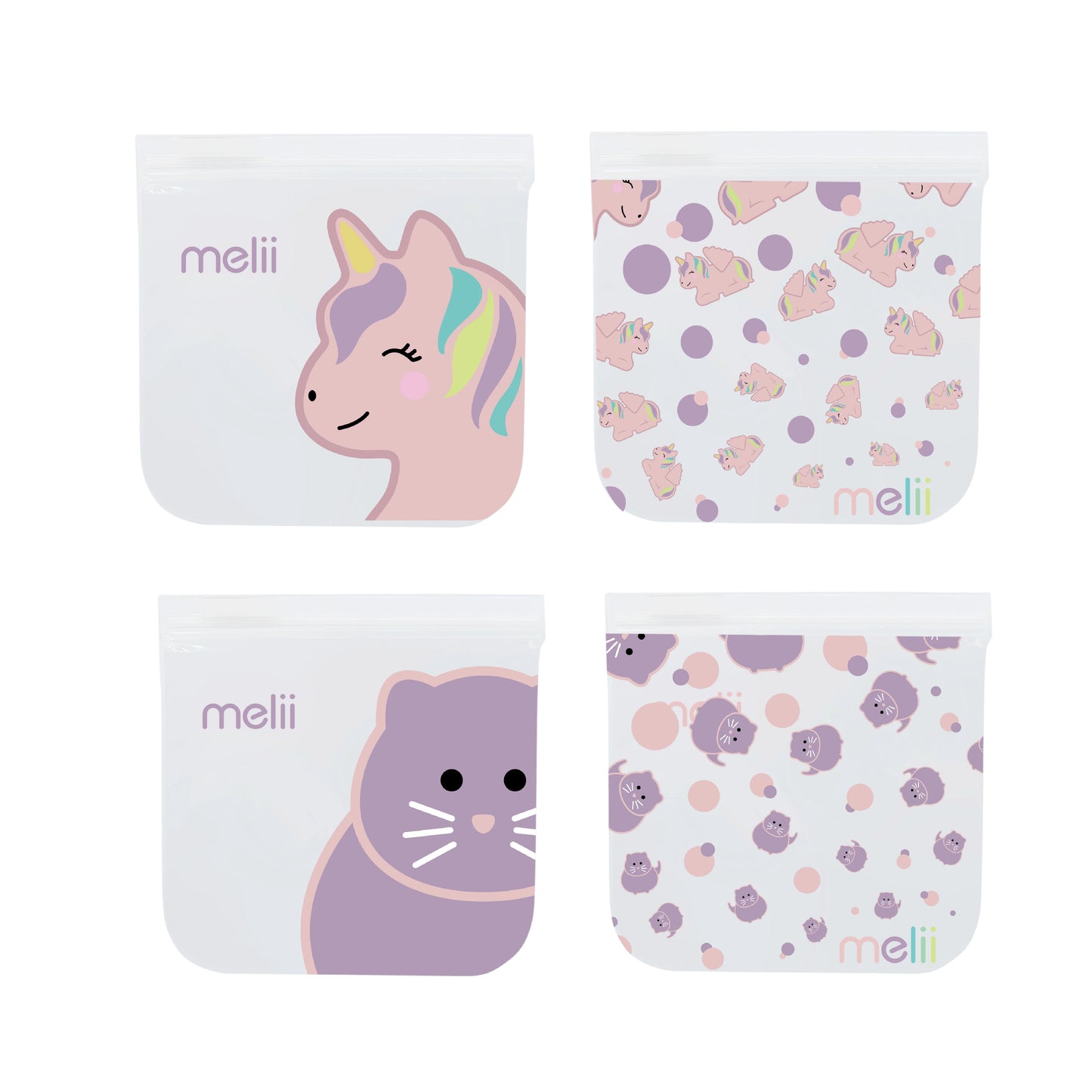 Melii EVA Reusable Snack Bags - Cat/Unicorn