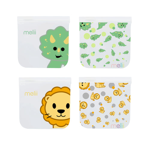 Melii EVA Reusable Snack Bags - Dino/Lion