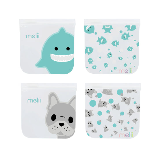 Melii EVA Reusable Snack Bags - Bulldog/Shark