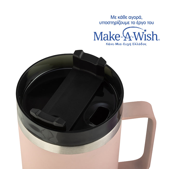 Stainless steel insulated travel mug with plastic straw - Pink 900ml