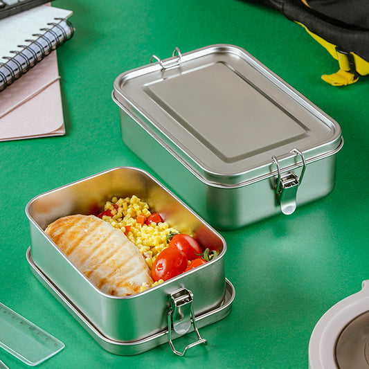 Rectangular stainless steel lunch box "We Care" 1400ml