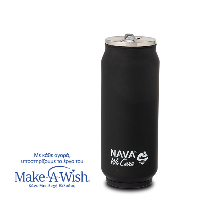 Stainless steel insulated travel mug with silicone straw - Black 500ml