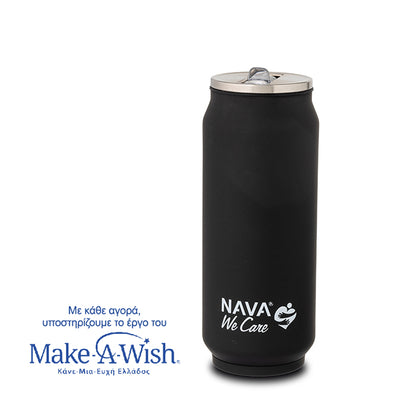 Stainless steel insulated travel mug with silicone straw - Black 500ml