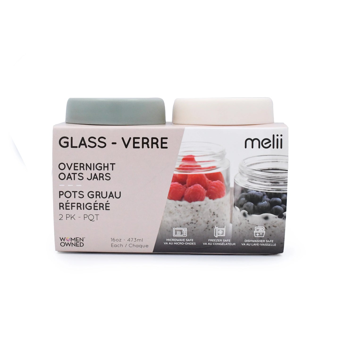 Melii Glass Overnight Oat Jars 2 pack (ivory/sage)