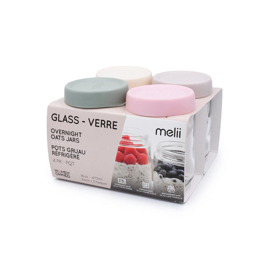 Melii Glass Overnight Oat Jars 4 pack (ivory, oat milk, sage, blush)