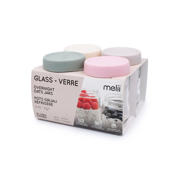 Melii Glass Overnight Oat Jars 4 pack (ivory, oat milk, sage, blush)