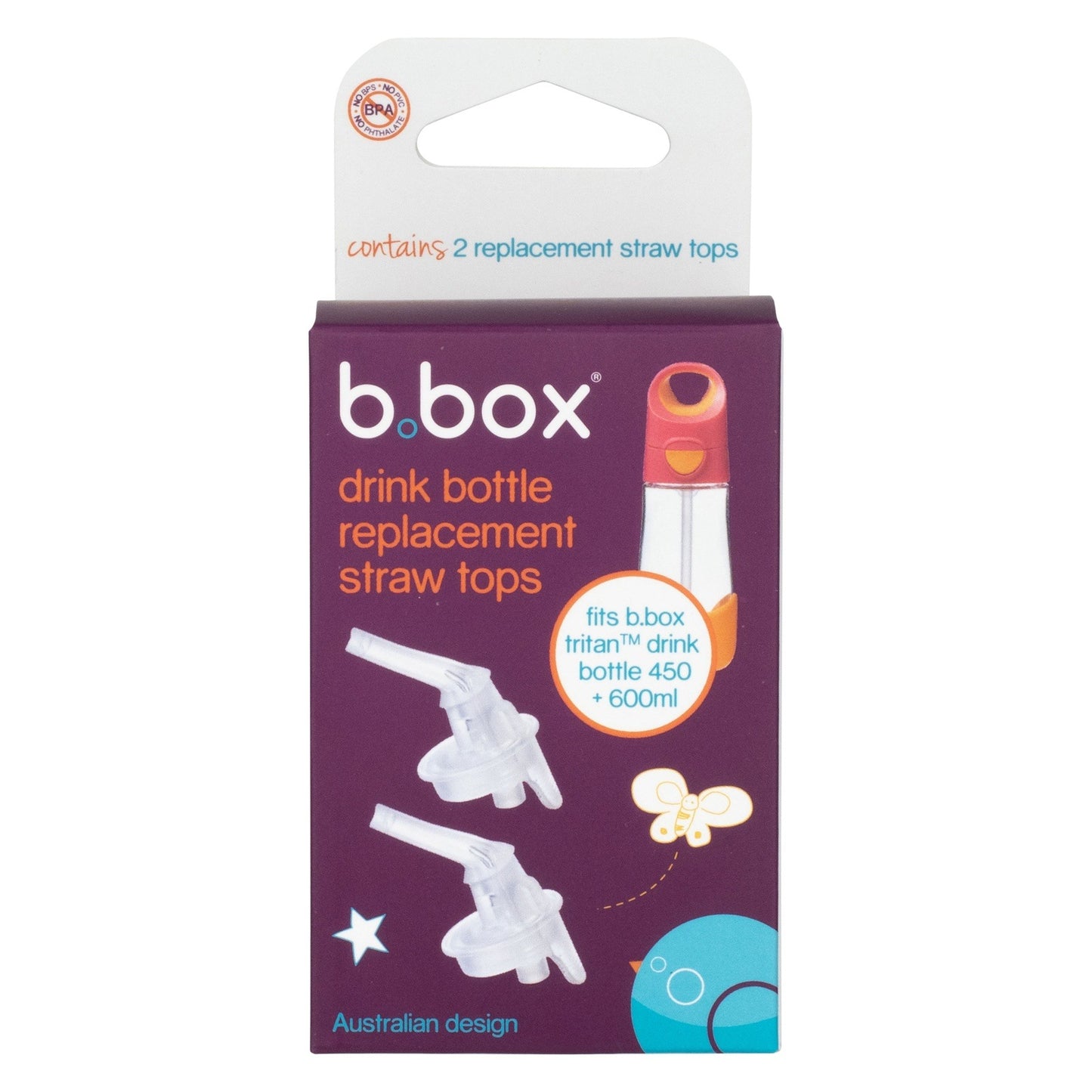 b.box Tritan STRAW bottle Replacement Straw TOP pack of 2
