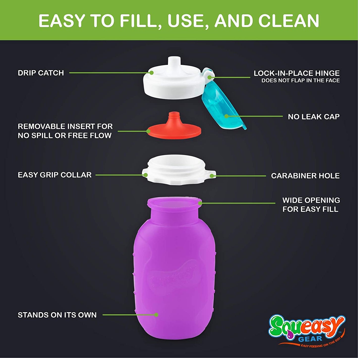 Squeasy Snacker, 180ml - reusable pouch purple